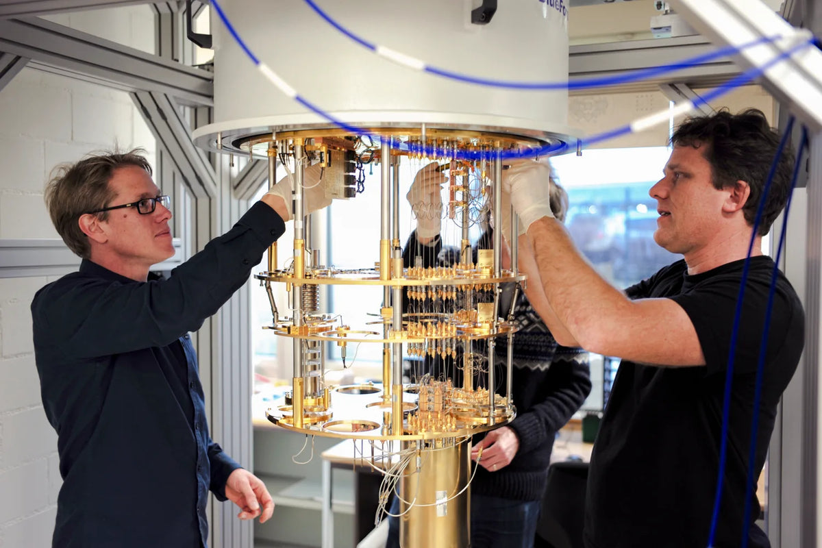 Researcher examining technical equipment